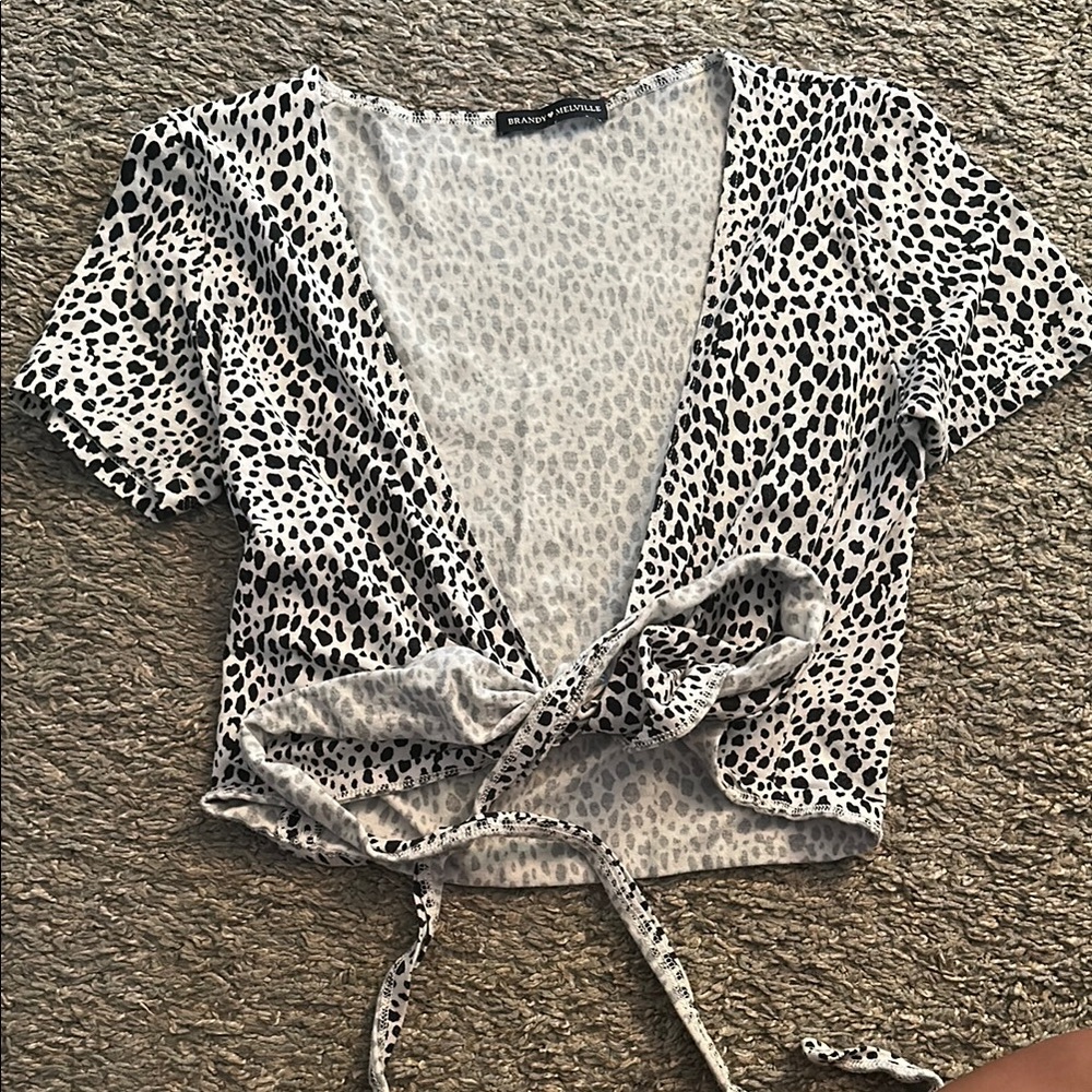 Brandy Melville Black and White Leopard Print Blouse